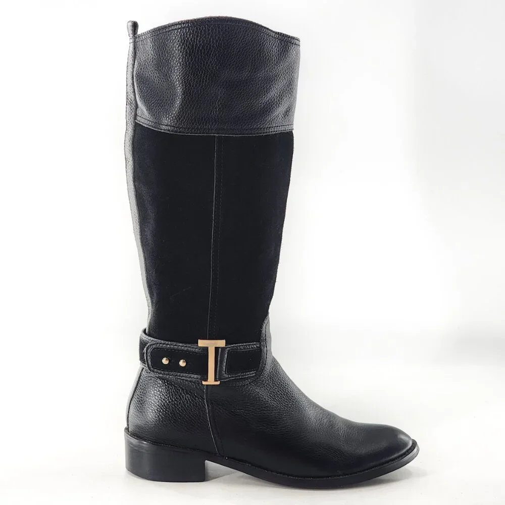 TORY BURCH Tenley‎ Black Leather Suede Combo Designer Riding Boots